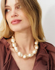 Big Organic Pearl Necklace Short Apricot Pearl