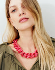 Flat Chain Necklace Raspberry Marble