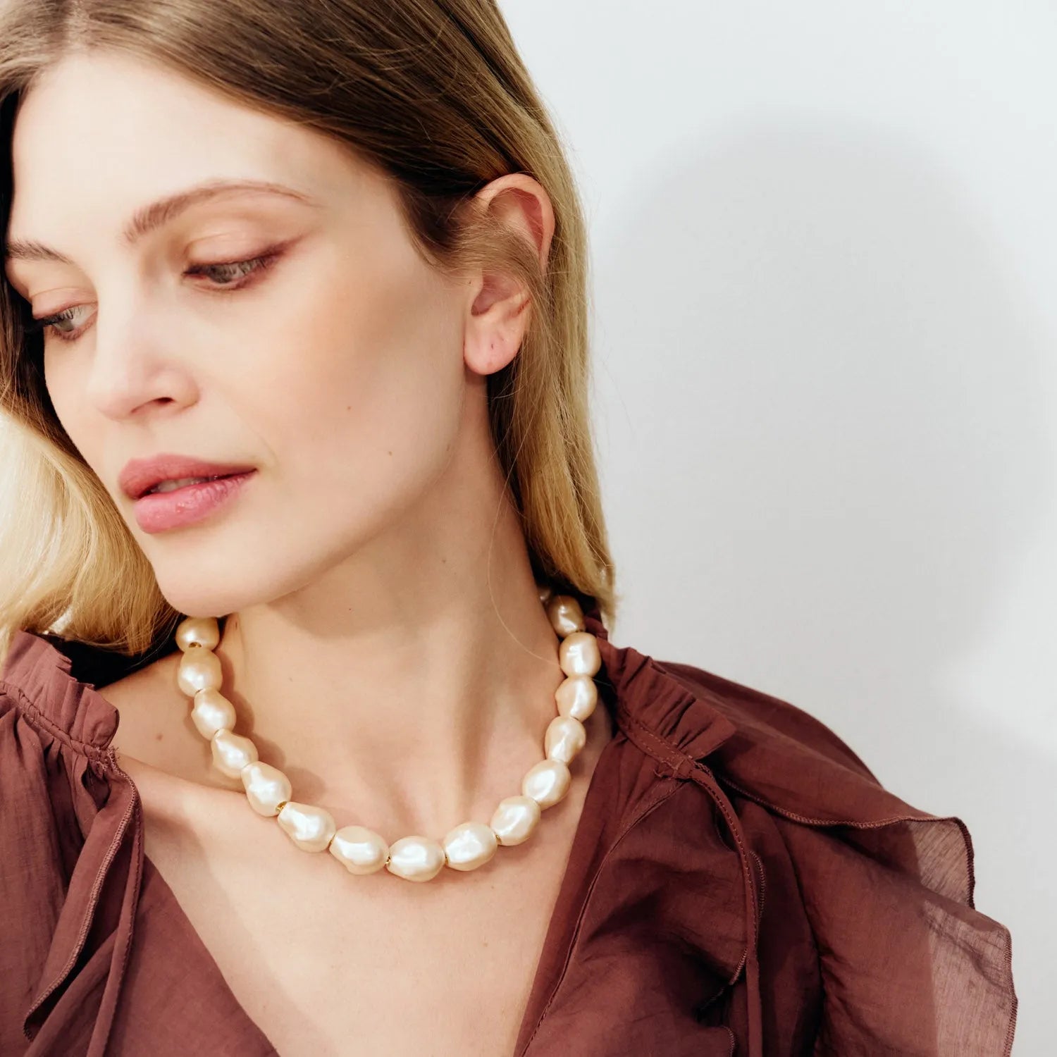 Organic Pearl Necklace Short Apricot Pearl