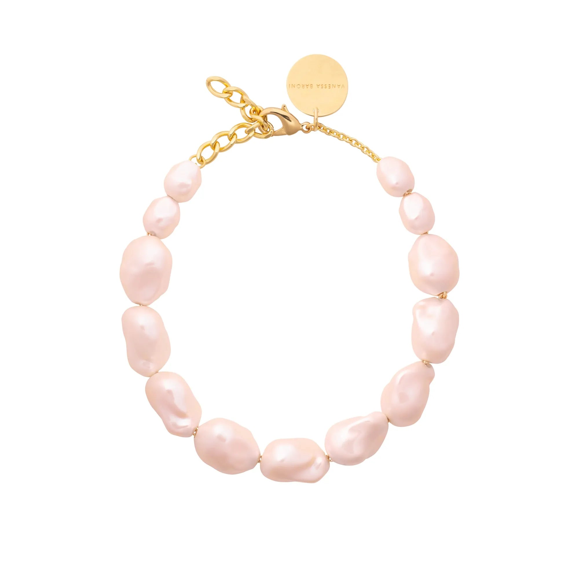 Big Organic Pearl Necklace Short Apricot Pearl