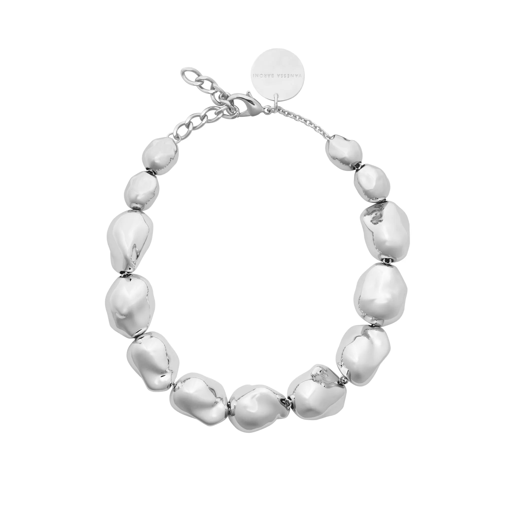 Big Organic Pearl Necklace Short Silver