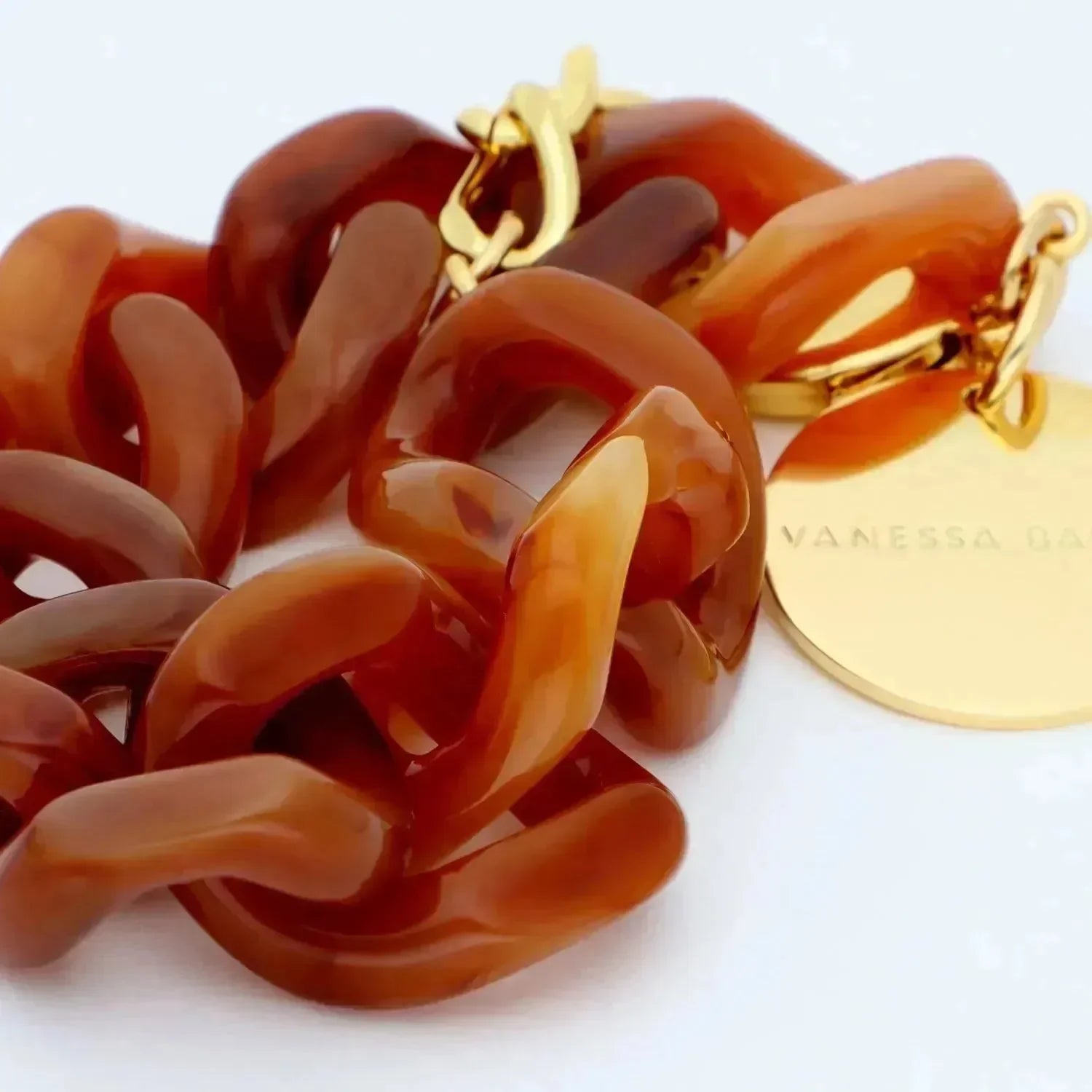 Flat Chain Bracelet Cognac Marble - Vanessa Baroni