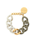 Flat Chain Bracelet Bi-Color with Gold light olive-snow green marble