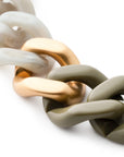 Flat Chain Bracelet Bi-Color with Gold light olive-snow green marble