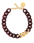 Flat Chain Necklace with gold bordeaux marble