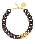 Flat Chain Necklace with gold dark brown marble