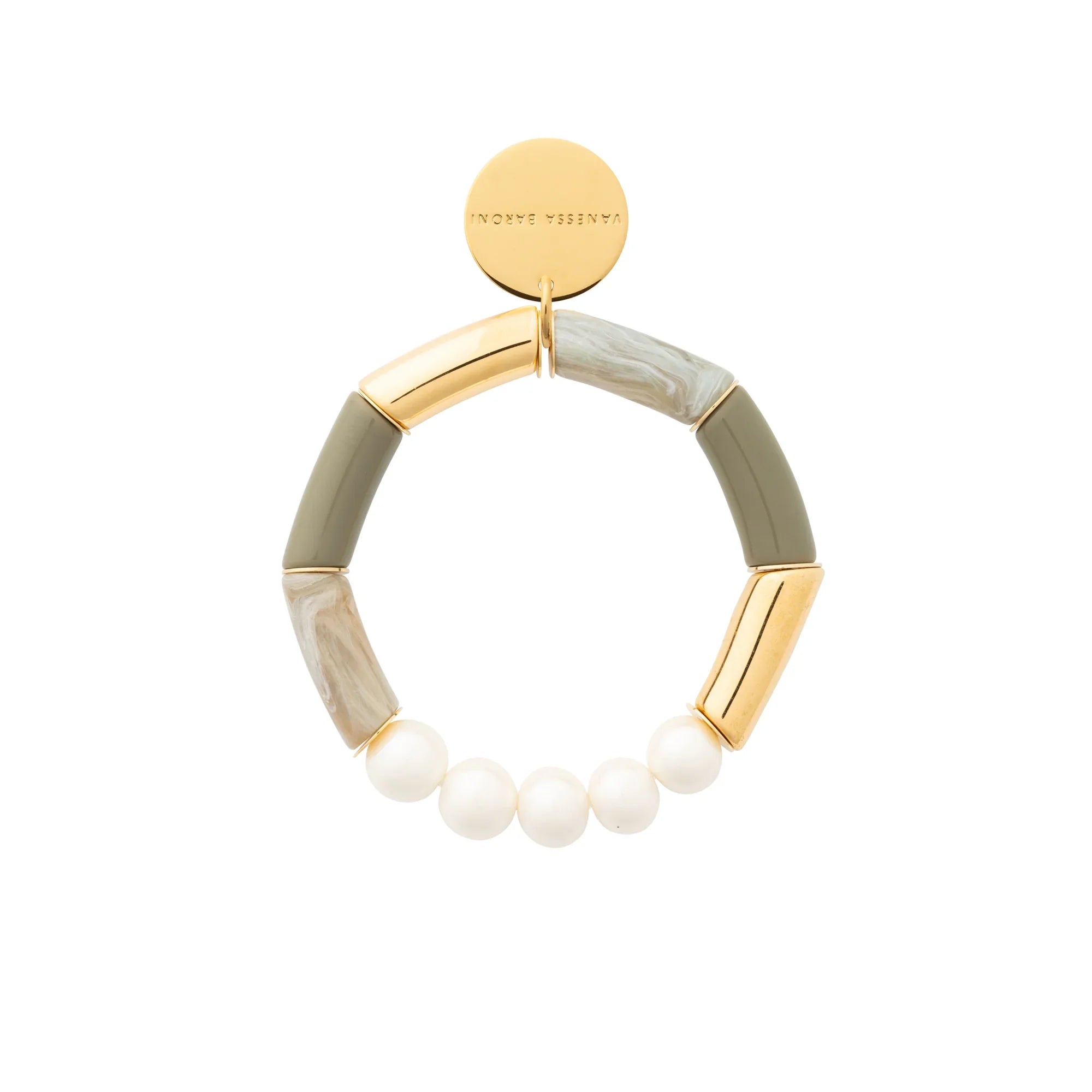 Flex Bracelet with Pearl light olive - snow green marble