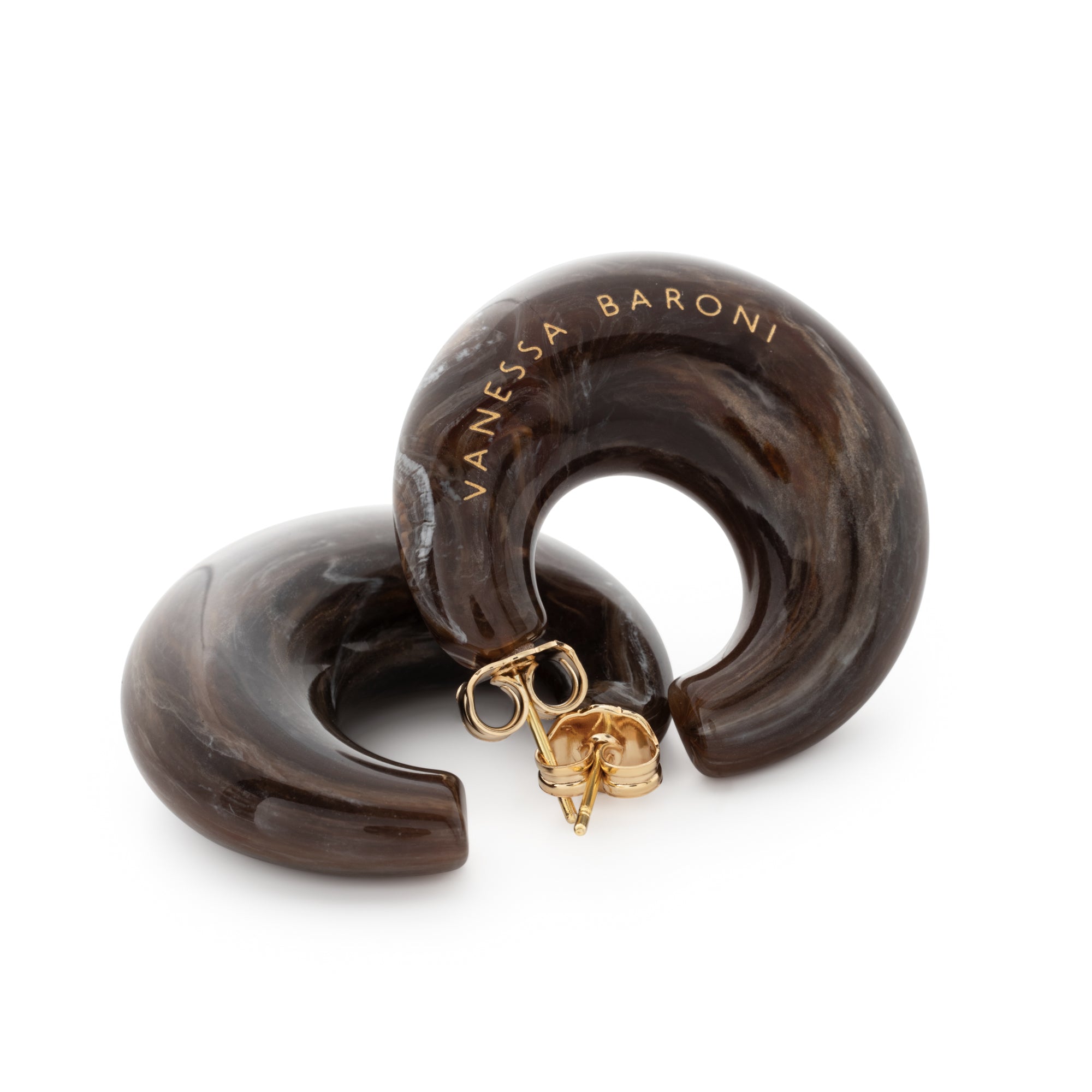 Moon Earring dark brown marble