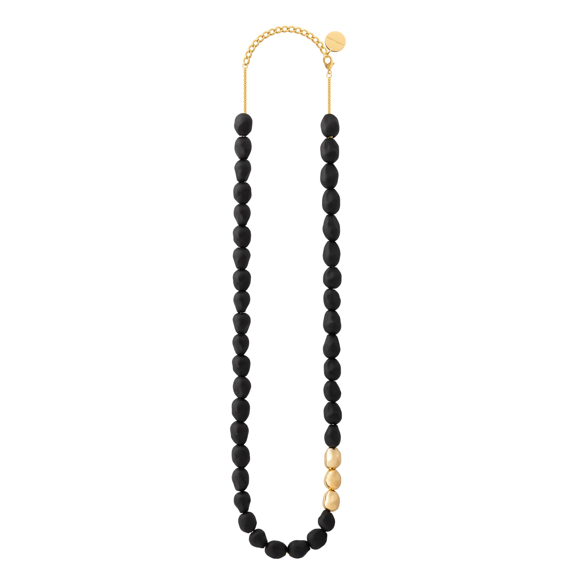 Organic Pearl Necklace Long with gold matt black