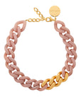 Flat Chain Necklace with gold blush marble
