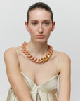 Flat Chain Necklace with gold blush marble