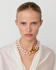 Flat Chain Necklace with gold ivory rose marble