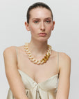 Flat Chain Necklace with gold latte marble