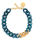 Flat Chain Necklace with gold teal marble