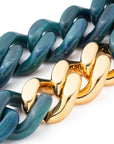 Flat Chain Necklace with gold teal marble
