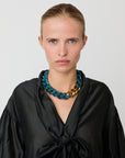Flat Chain Necklace with gold teal marble