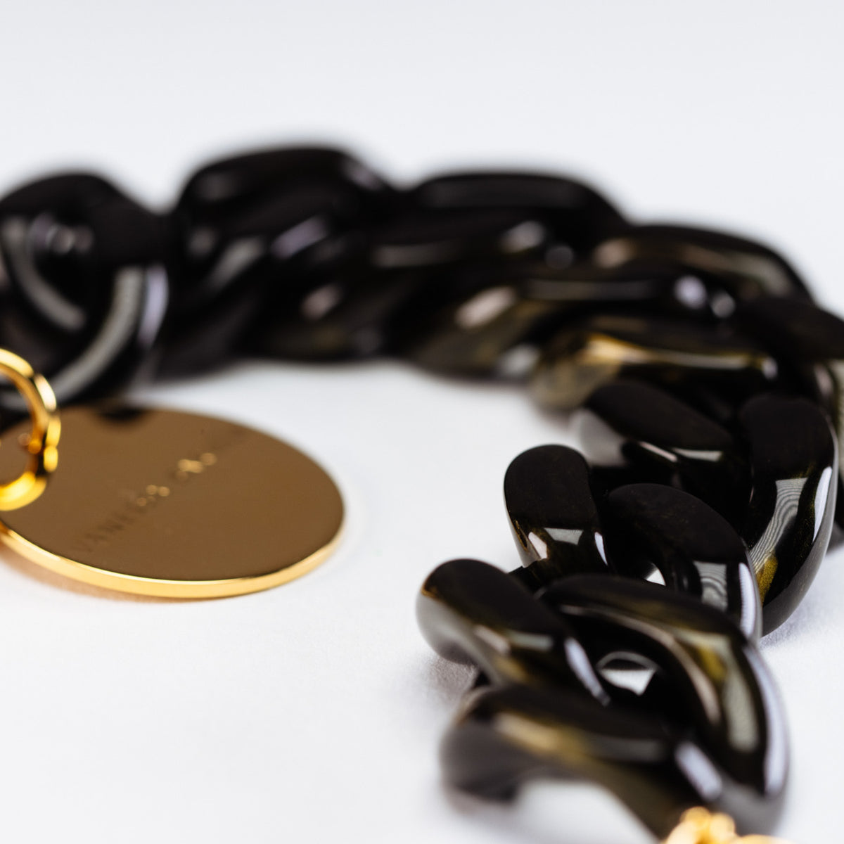 Flat Chain Bracelet Black Gold Marble