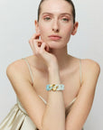 Flat Chain Bracelet 2 color w gold cloud marble - opaline blue