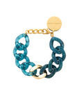 Flat Chain Bracelet 2 color w gold teal marble - clear teal
