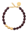 Organic Pearl Necklace Short with gold bordeaux marble