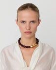 Organic Pearl Necklace Short with gold bordeaux marble