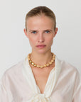 Organic Pearl Necklace Short with gold creme brulee marble