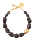 Big Organic Pearl Necklace with gold dark brown marble