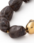 Big Organic Pearl Necklace with gold dark brown marble