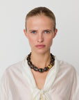 Big Organic Pearl Necklace with gold dark brown marble