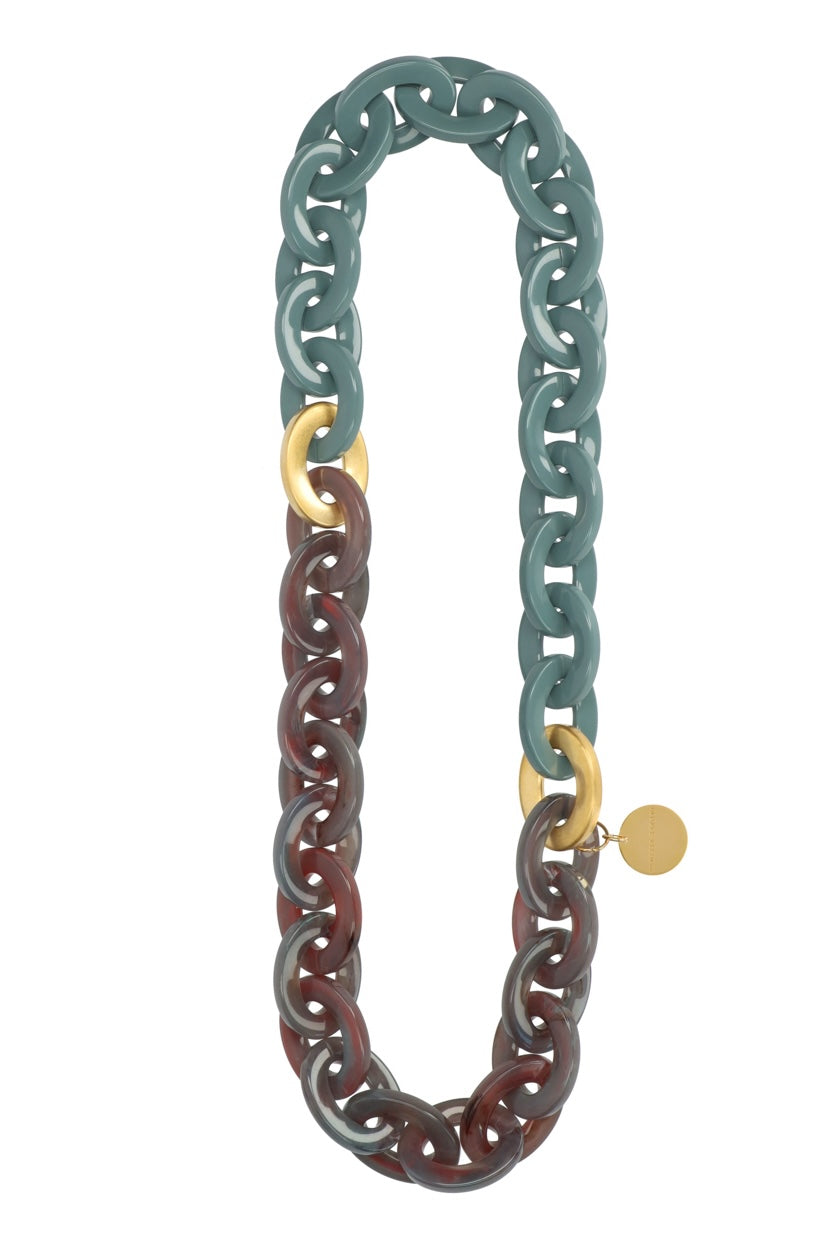Oval Necklace Long with Gold - Winter Mint - Ikat Marble