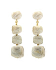 Organic Shaped Earring Snow Green Marble - Vanessa Baroni