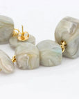 Organic Shaped Earring Snow Green Marble - Vanessa Baroni