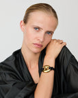 Disc Leather Bracelet black - gold