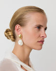Double Nugget Stud Pearl Gold Earring pearl