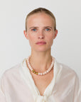 Mini Beads Necklace with gold ivory rose marble