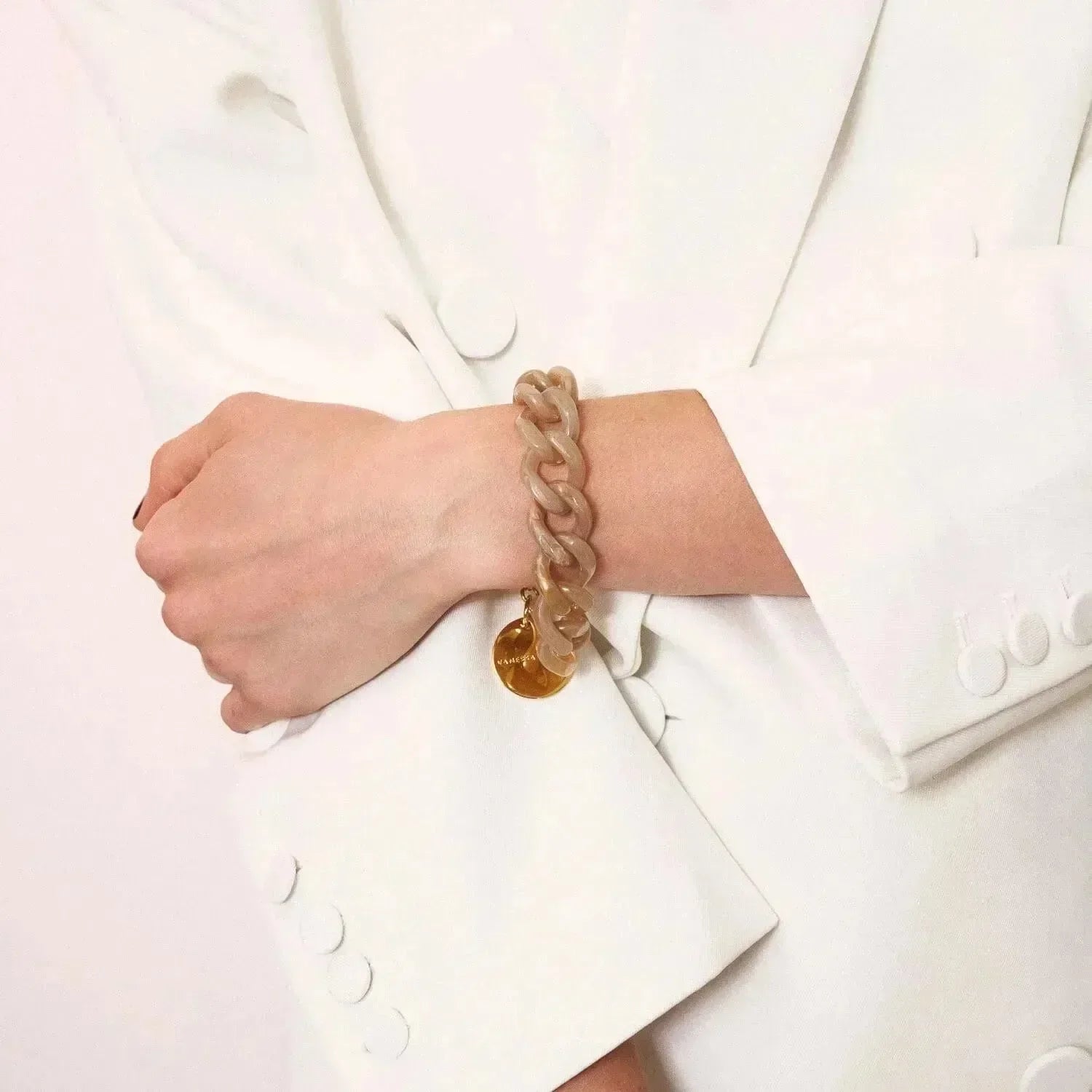 Mini Flat Chain Bracelet Biancone Marble - Vanessa Baroni