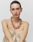 New Oval Necklace with gold blush marble