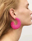 Raffia Big Moon Earring Fuchsia - Vanessa Baroni