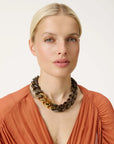 Flat Chain Necklace with gold dark brown marble