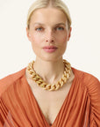 Flat Chain Necklace with gold creme brulee marble