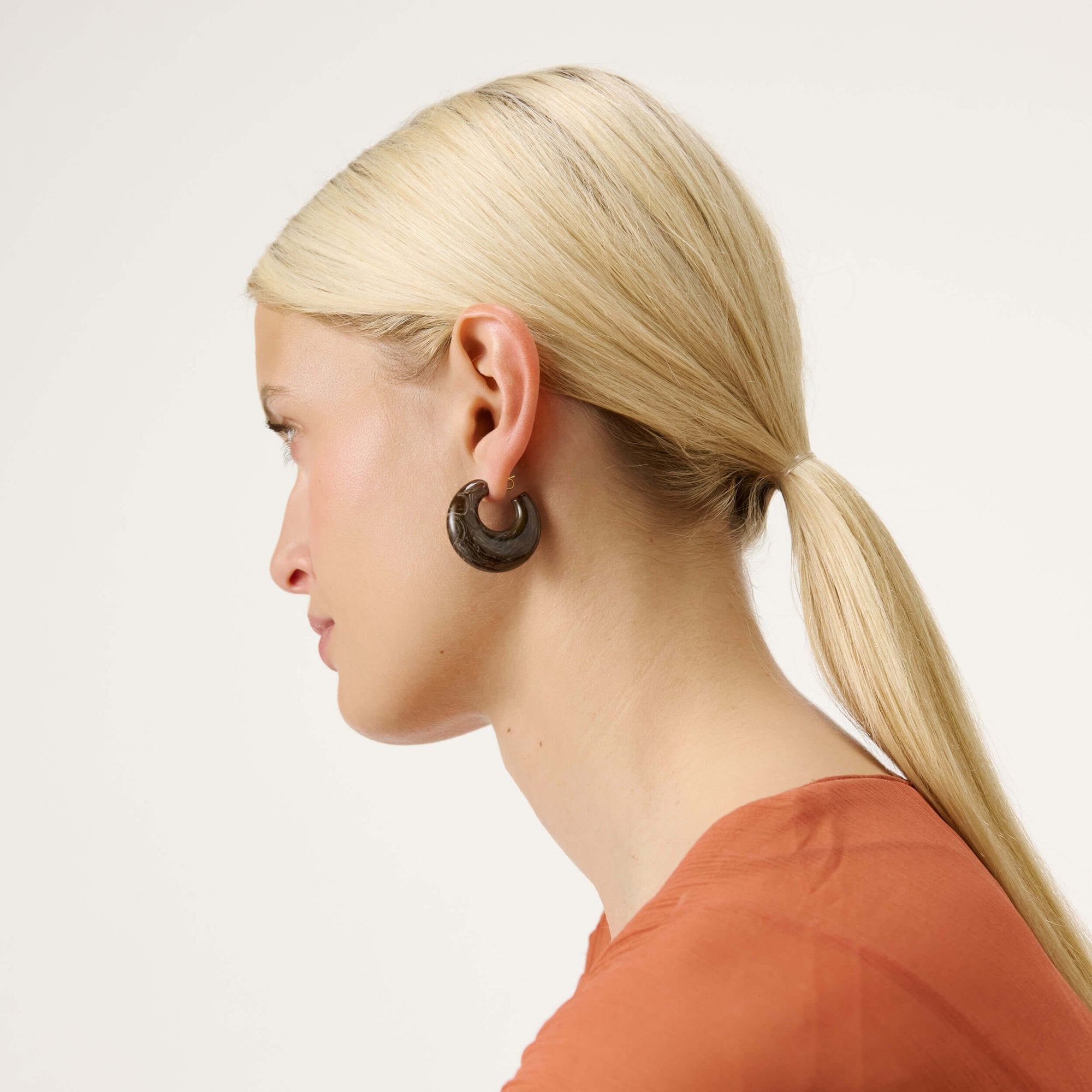 Moon Earring dark brown marble