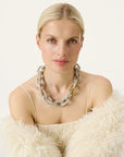 New Oval Necklace with gold snow green marble