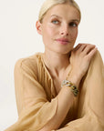 Flat Chain Bracelet Bi-Color with Gold light olive-snow green marble