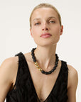 Organic Pearl Necklace Short with gold matt black