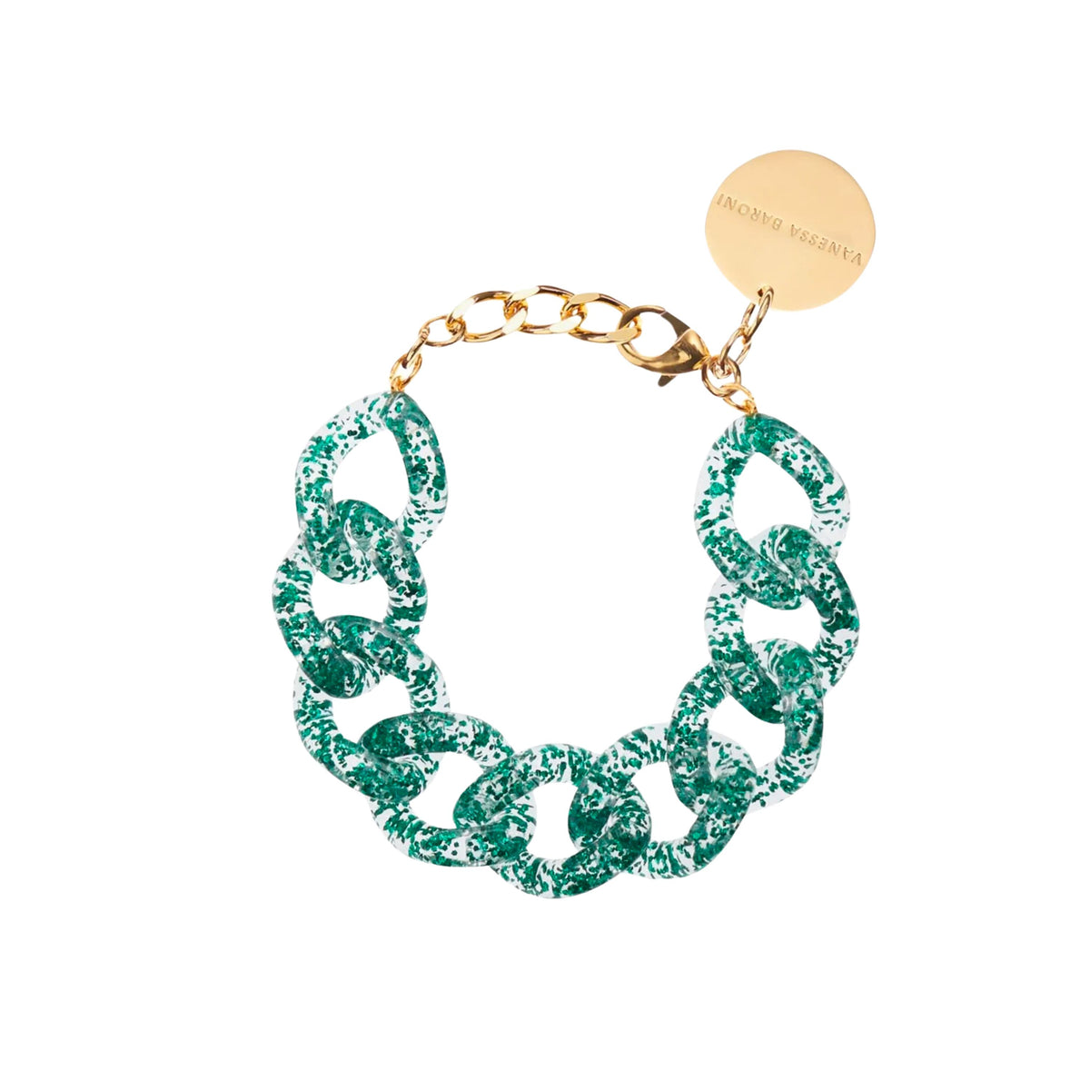 Flat Chain Bracelet Green Glitter