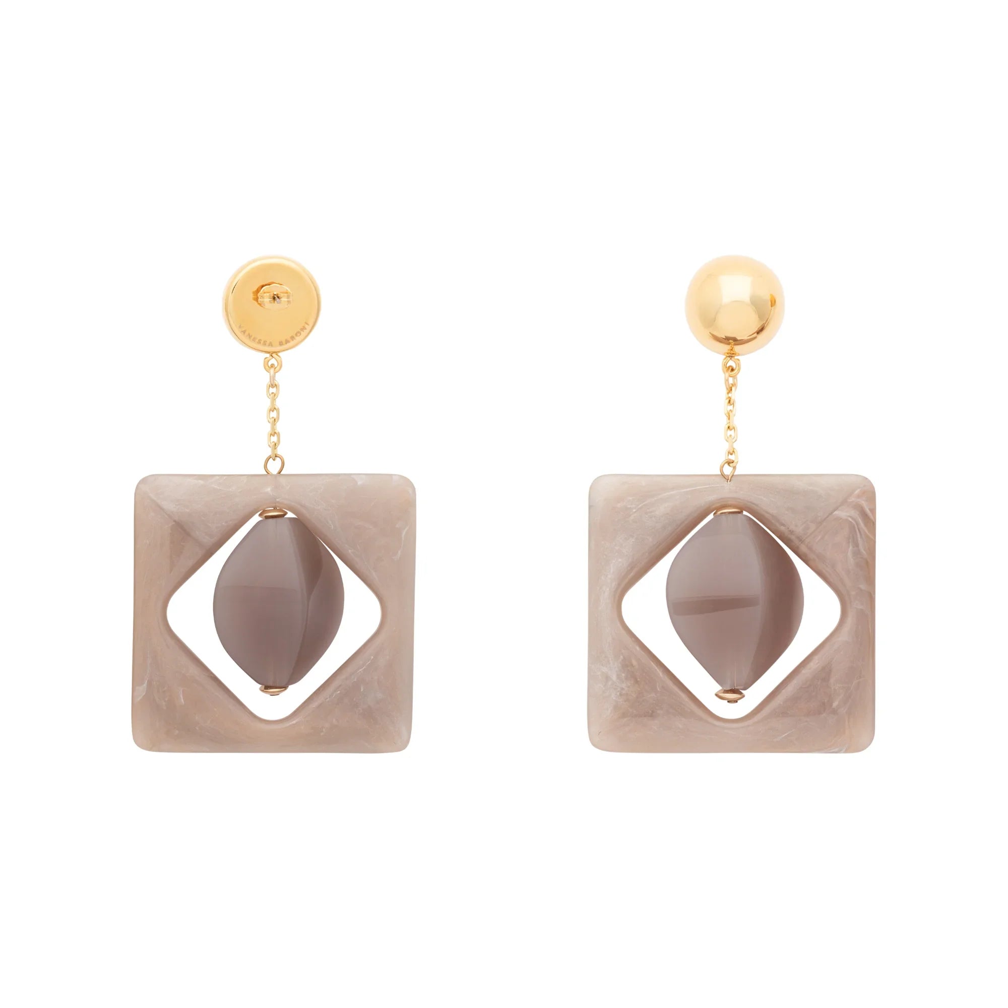 Big Geometric Earring with gold biancone marble