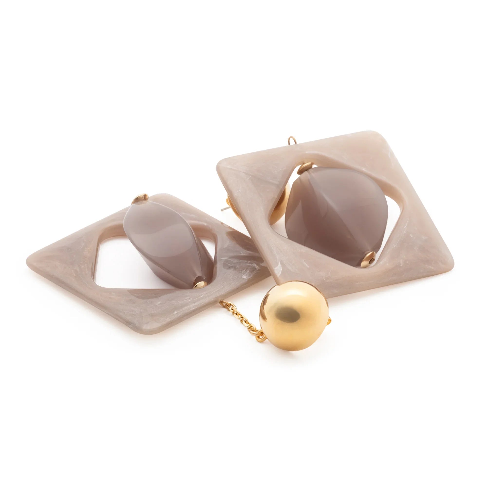 Big Geometric Earring with gold biancone marble