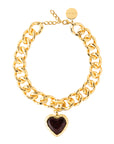 Big Hammered Necklace with Heart gold bordeaux marble
