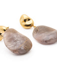 Double Nugget Earring gold biancone marble