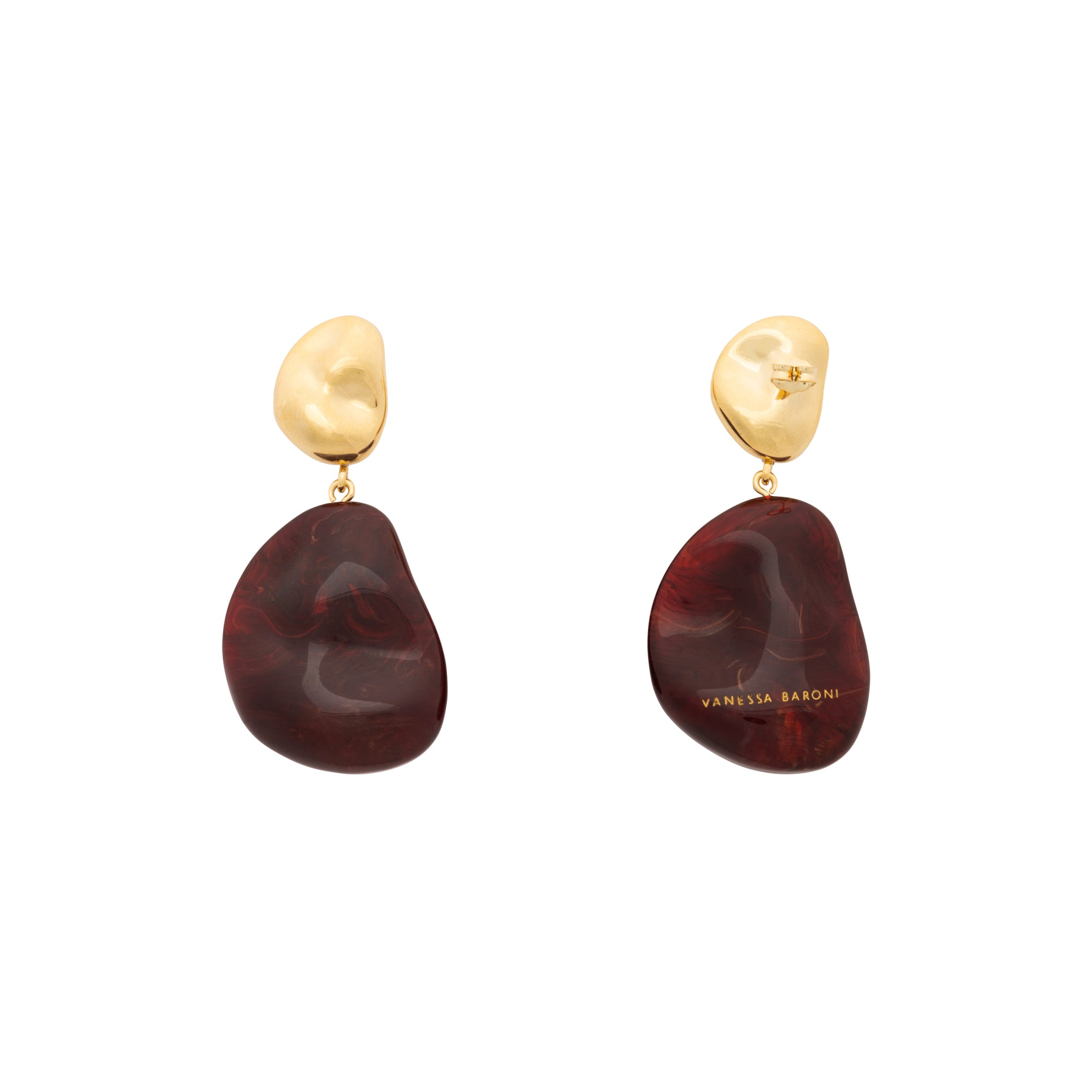 Double Nugget Earring gold bordeaux marble